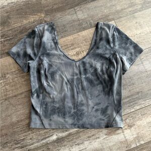 Lululemon Align Short Sleeve V-Neck Black and Gray Diamond Dye Crop Top